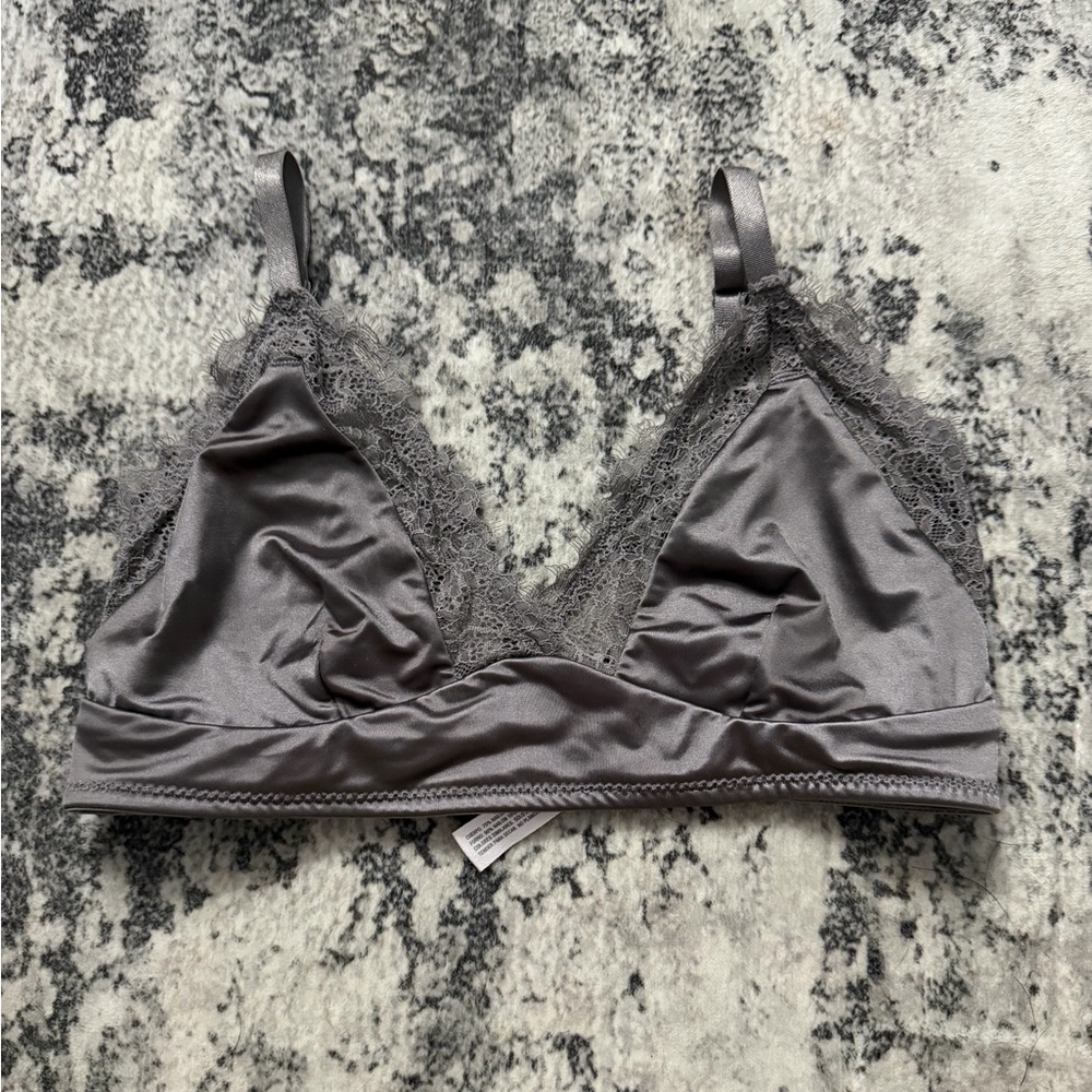 Auden Satin Lace Triangle Bralette in Gray